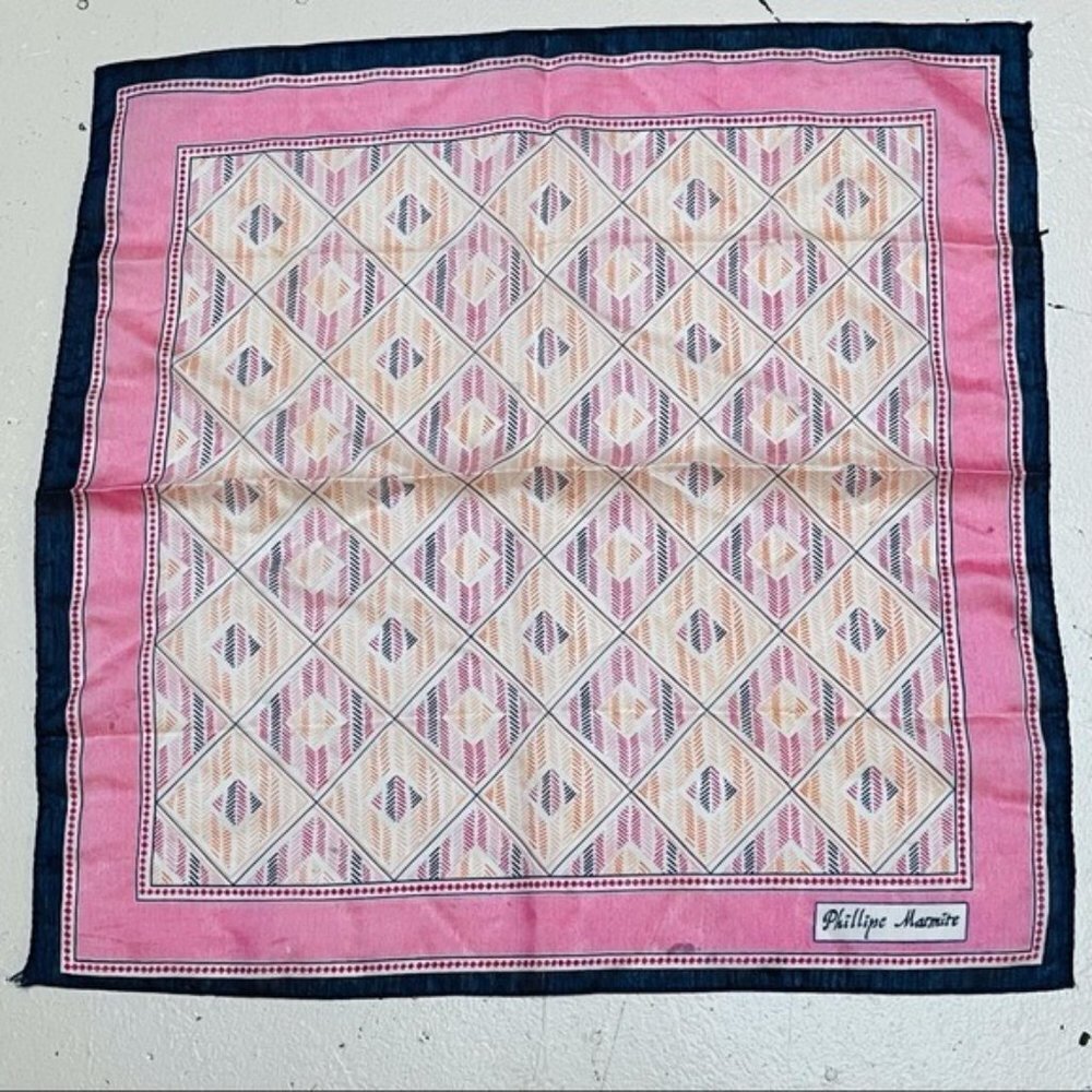 Phillipe Marmite Square Scarf Handkerchief Blue Pink Border Diamond Bandana